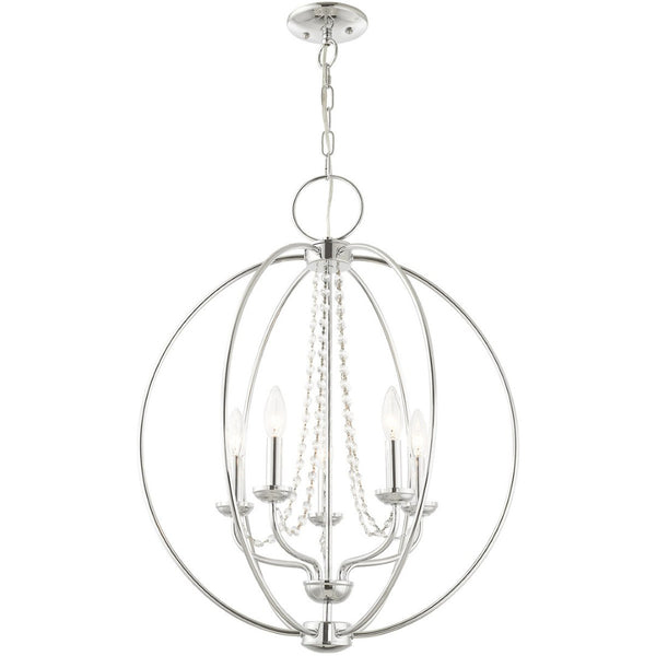 HomeRoots Five Light Dimmable Chandelier - Modern Steel Shades, Sloped Ceiling Compatible, Perfect for Any Space 687257