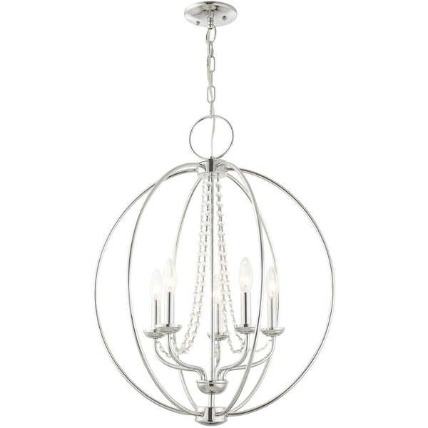 HomeRoots Five Light Dimmable Chandelier - Modern Steel Shades, Sloped Ceiling Compatible, Perfect for Any Space 687257