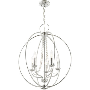 HomeRoots Five Light Dimmable Chandelier - Modern Steel Shades, Sloped Ceiling Compatible, Perfect for Any Space 687257