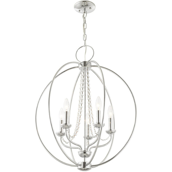 HomeRoots Five Light Dimmable Chandelier - Modern Steel Shades, Sloped Ceiling Compatible, Perfect for Any Space 687257