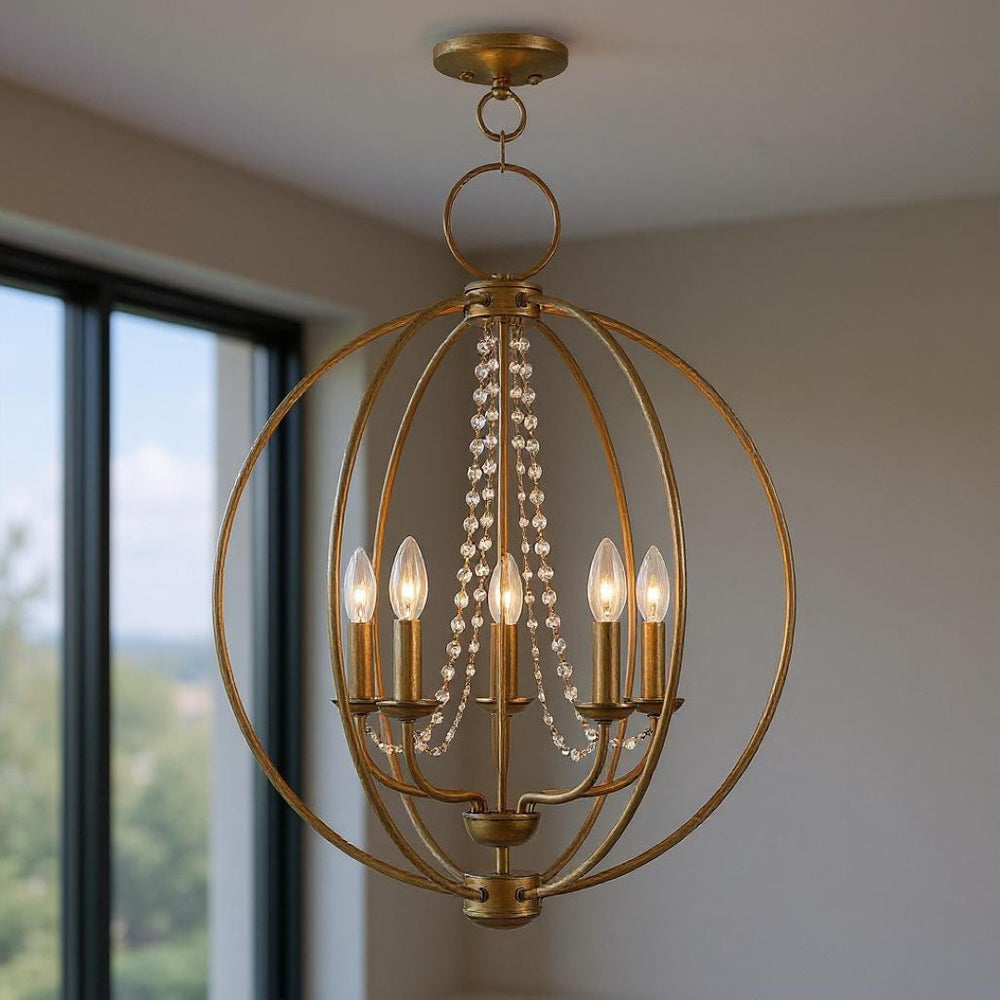 HomeRoots Five Light Dimmable Chandelier - Modern Cylinder Shades, Adjustable Ambiance for Any Space 687258