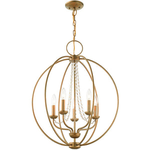 HomeRoots Five Light Dimmable Chandelier - Modern Cylinder Shades, Adjustable Ambiance for Any Space 687258