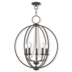 HomeRoots Five Light Dimmable Chandelier - Modern Cylinder Shades for Versatile Illumination & Style Upgrade 687259