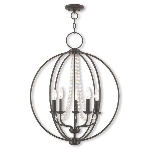 HomeRoots Five Light Dimmable Chandelier - Modern Cylinder Shades for Versatile Illumination & Style Upgrade 687259