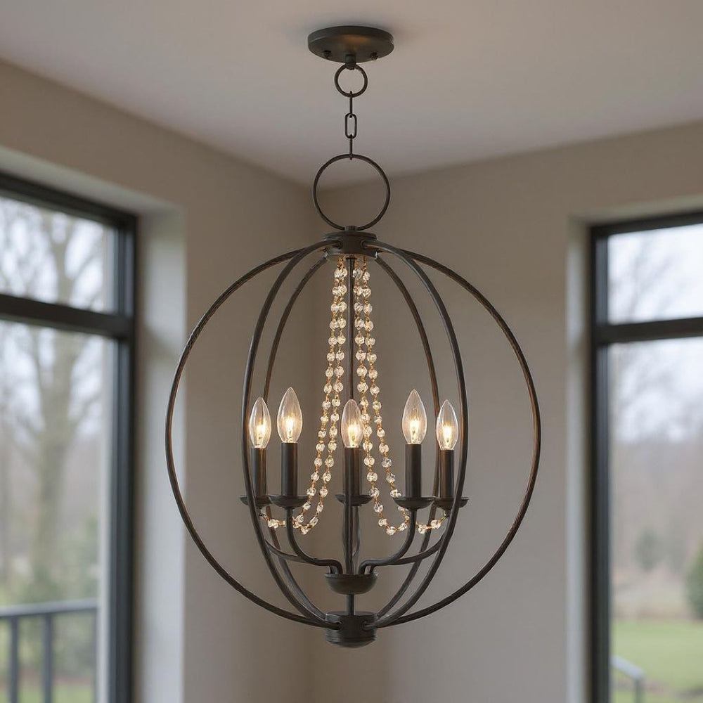HomeRoots Five Light Dimmable Chandelier - Modern Cylinder Shades for Versatile Illumination & Style Upgrade 687259