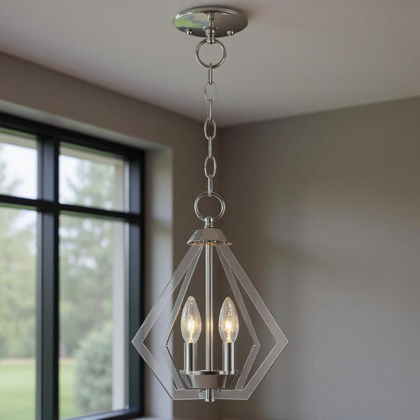HomeRoots Two Light Dimmable Chandelier with Modern Cylinder Shades for Stylish Adjustable Illumination 687261