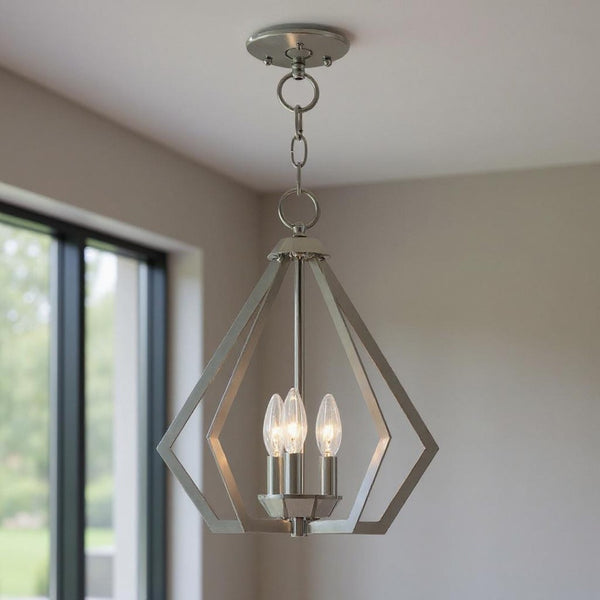 HomeRoots Three Light Dimmable Chandelier - Modern Cylinder Shades for Elegant Hallway and Bedroom Lighting 687265