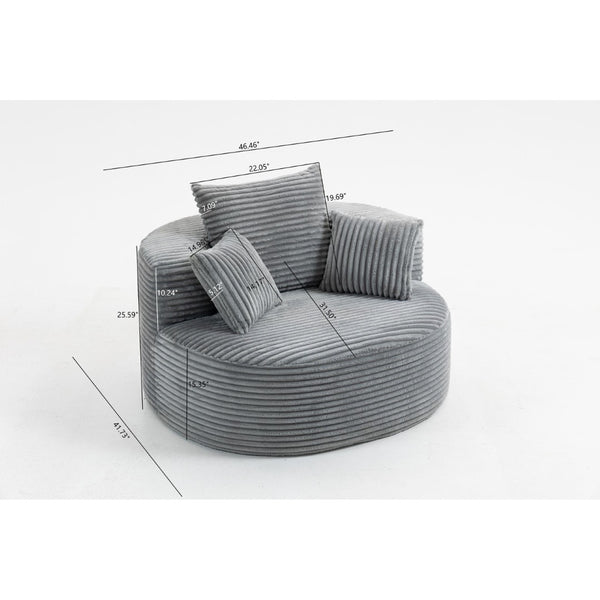 English Elm Full Foam Corduroy Single Seat Lounge Sofa with Lumbar Pillows for Small Spaces Grey W3326P350900