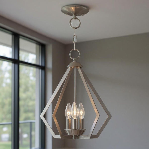 HomeRoots Three Light Dimmable Chandelier with Sleek Cylinder Shades for Modern Home Décor & Versatile Ambiance 687267