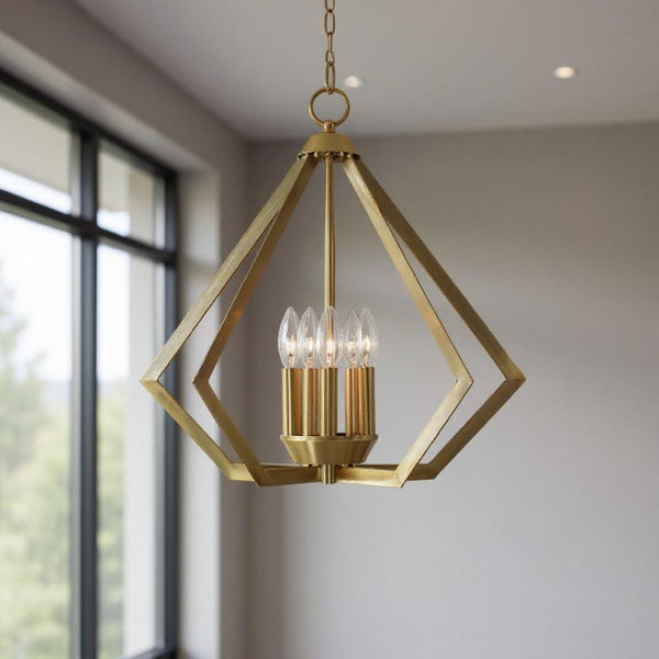 HomeRoots Five Light Dimmable Chandelier with Stylish Cylinder Shades for Modern Home Illumination & Design 687268