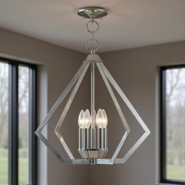 HomeRoots Five Light Dimmable Chandelier with Sleek Cylindrical Shades for Modern Spaces - Adjustable Ambiance 687270