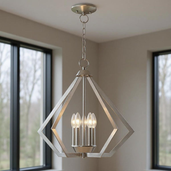 HomeRoots Five Light Dimmable Chandelier – Modern Steel Fixture with Cylindrical Shades for Any Décor Space 687272