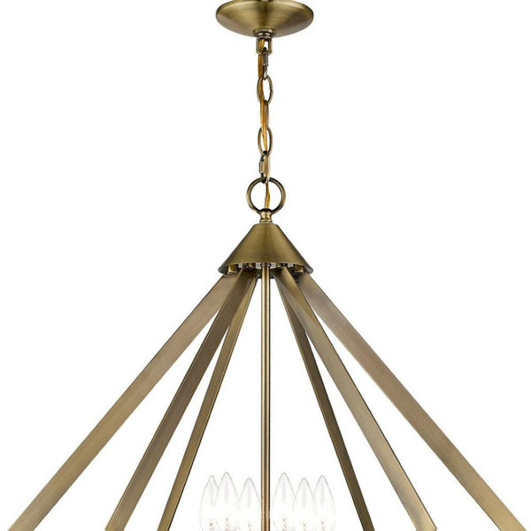 HomeRoots Six Light Dimmable Chandelier with Modern Cylindrical Shades for Stylish Ambiance in Any Room 687273