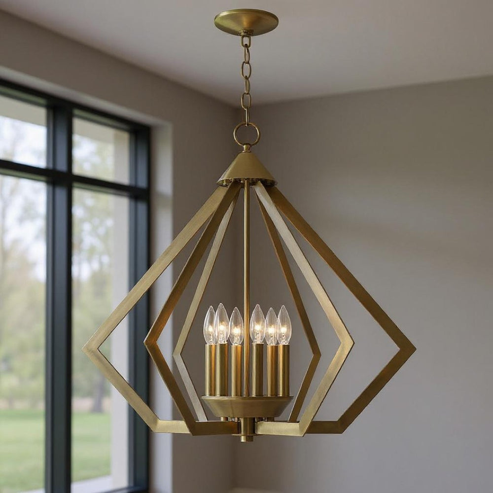 HomeRoots Six Light Dimmable Chandelier with Modern Cylindrical Shades for Stylish Ambiance in Any Room 687273