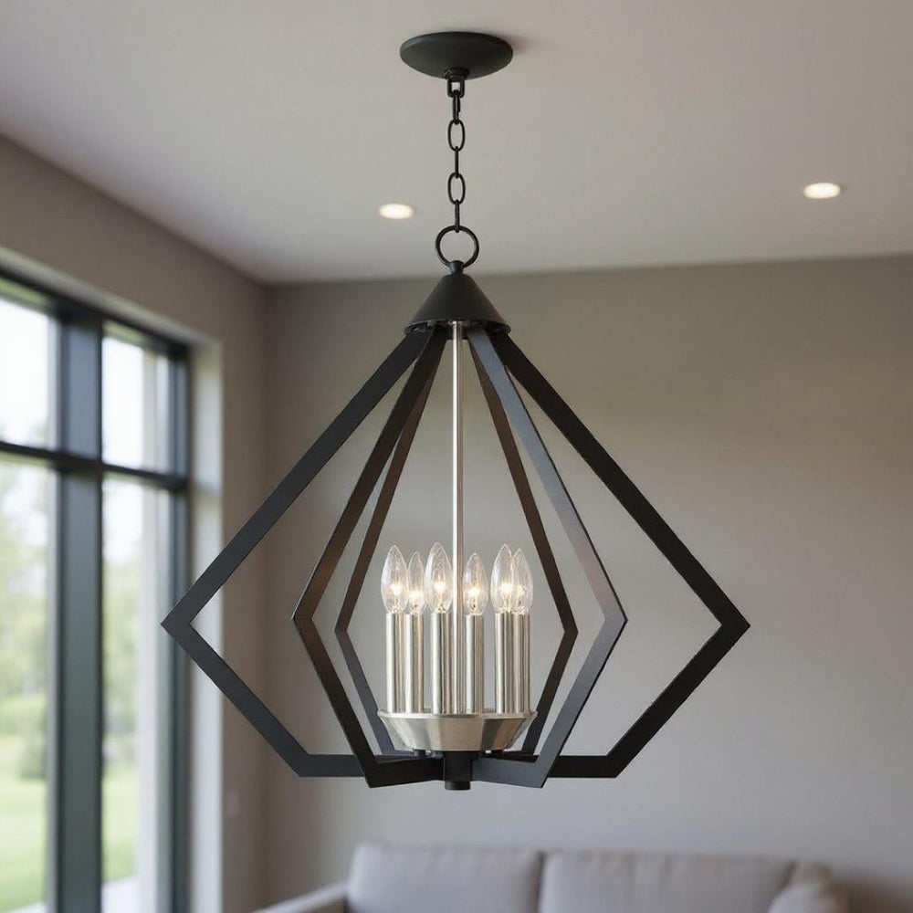 HomeRoots Six Light Dimmable Chandelier - Modern Cylindrical Design for Adjustable Illumination in Any Space 687274