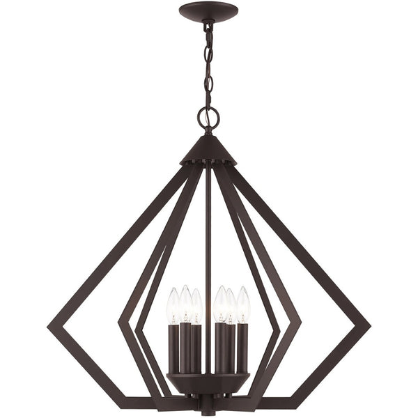 HomeRoots Bronze Six-Light Dimmable Chandelier with Elegant Cylinder Shades for a Modern Home Touch 687275