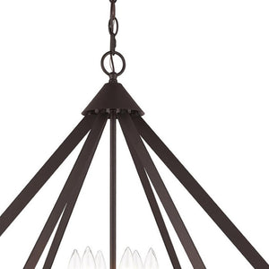 HomeRoots Bronze Six-Light Dimmable Chandelier with Elegant Cylinder Shades for a Modern Home Touch 687275