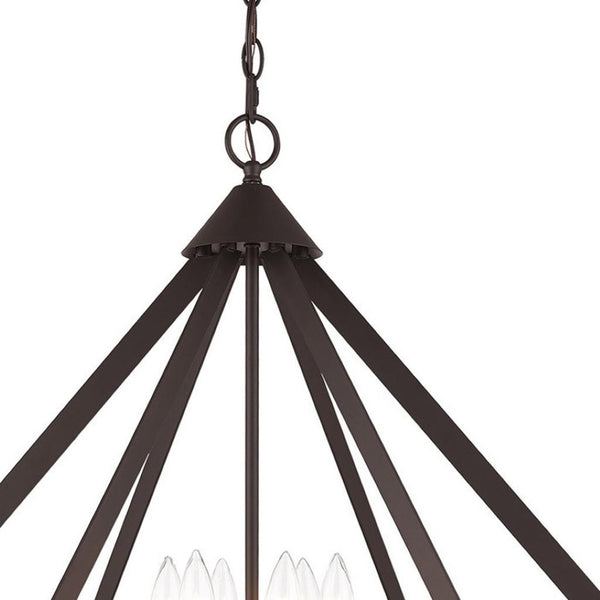 HomeRoots Bronze Six-Light Dimmable Chandelier with Elegant Cylinder Shades for a Modern Home Touch 687275