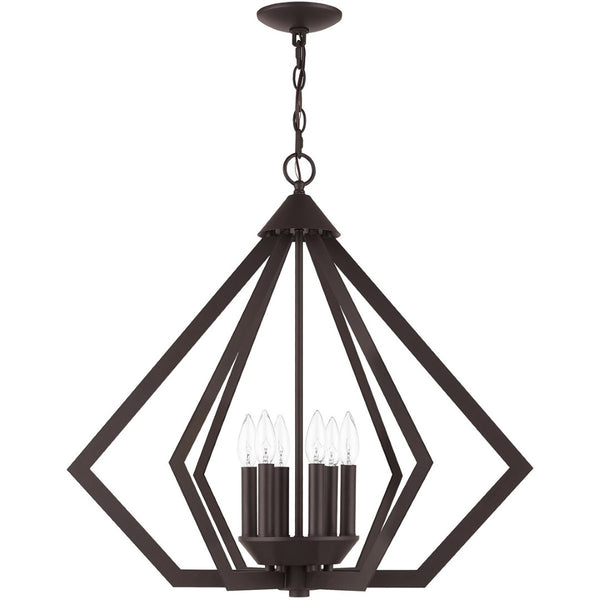 HomeRoots Bronze Six-Light Dimmable Chandelier with Elegant Cylinder Shades for a Modern Home Touch 687275