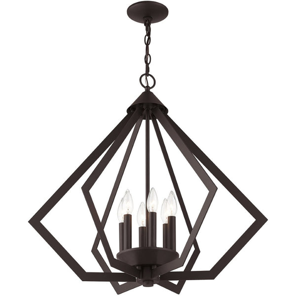 HomeRoots Bronze Six-Light Dimmable Chandelier with Elegant Cylinder Shades for a Modern Home Touch 687275