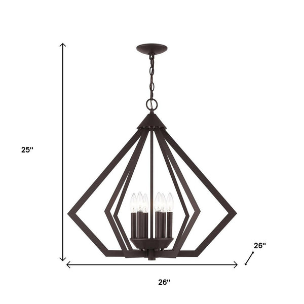 HomeRoots Bronze Six-Light Dimmable Chandelier with Elegant Cylinder Shades for a Modern Home Touch 687275