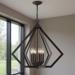 HomeRoots Bronze Six-Light Dimmable Chandelier with Elegant Cylinder Shades for a Modern Home Touch 687275