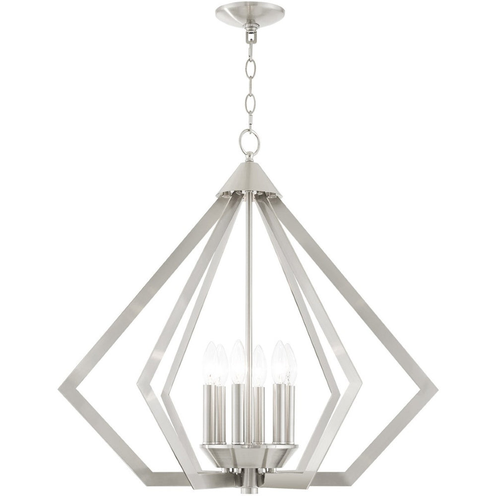 HomeRoots Six Light Dimmable Chandelier with Unique Cylindrical Shades for Stylish Contemporary Spaces 687276