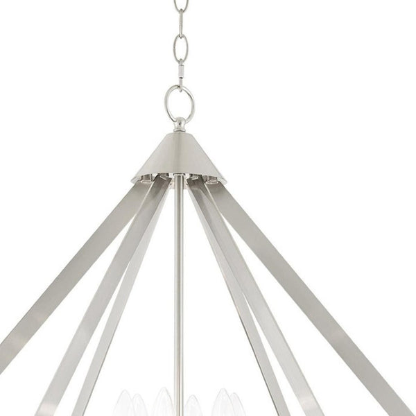 HomeRoots Six Light Dimmable Chandelier with Unique Cylindrical Shades for Stylish Contemporary Spaces 687276