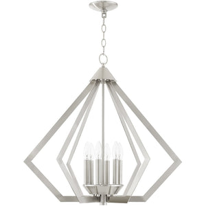 HomeRoots Six Light Dimmable Chandelier with Unique Cylindrical Shades for Stylish Contemporary Spaces 687276