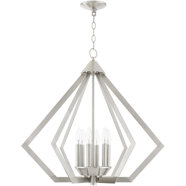 HomeRoots Six Light Dimmable Chandelier with Unique Cylindrical Shades for Stylish Contemporary Spaces 687276