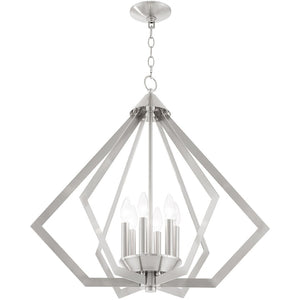 HomeRoots Six Light Dimmable Chandelier with Unique Cylindrical Shades for Stylish Contemporary Spaces 687276