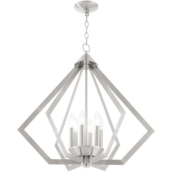 HomeRoots Six Light Dimmable Chandelier with Unique Cylindrical Shades for Stylish Contemporary Spaces 687276