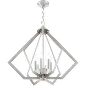 HomeRoots Six Light Dimmable Chandelier with Unique Cylindrical Shades for Stylish Contemporary Spaces 687276