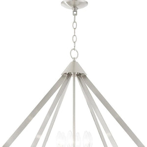 HomeRoots Six Light Dimmable Chandelier with Unique Cylindrical Shades for Stylish Contemporary Spaces 687276