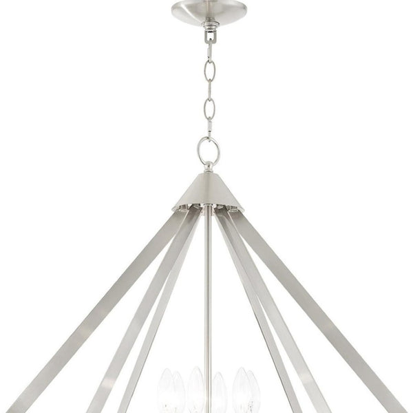HomeRoots Six Light Dimmable Chandelier with Unique Cylindrical Shades for Stylish Contemporary Spaces 687276