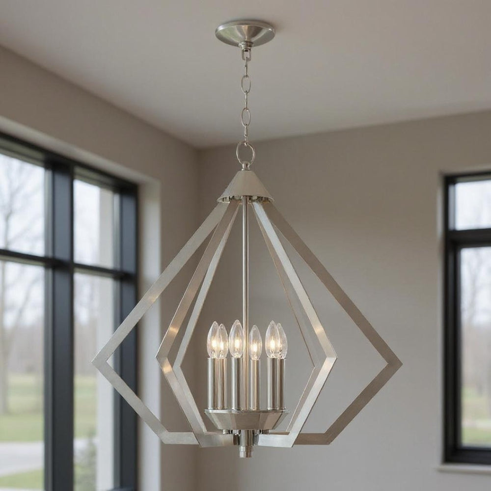 HomeRoots Six Light Dimmable Chandelier with Unique Cylindrical Shades for Stylish Contemporary Spaces 687276