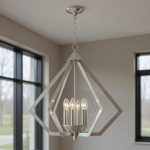 HomeRoots Six Light Dimmable Chandelier with Unique Cylindrical Shades for Stylish Contemporary Spaces 687276
