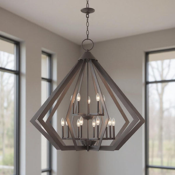 HomeRoots Bronze Multi-Light Dimmable Chandelier - Elegant Cylinder Shades for Stylish Home Ambiance 687277