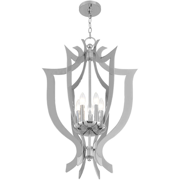 HomeRoots Five Light Dimmable Chandelier - Modern Cylindrical Shades for Elegant Ambiance in Any Space 687279