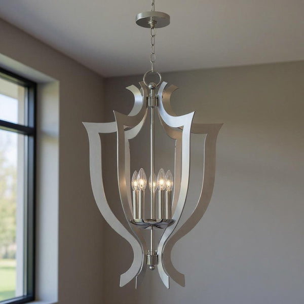HomeRoots Five Light Dimmable Chandelier - Modern Cylindrical Shades for Elegant Ambiance in Any Space 687279