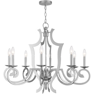 HomeRoots Eight Light Dimmable Chandelier with Elegant Fabric Shades for Modern Living Spaces & Durable Design 687280