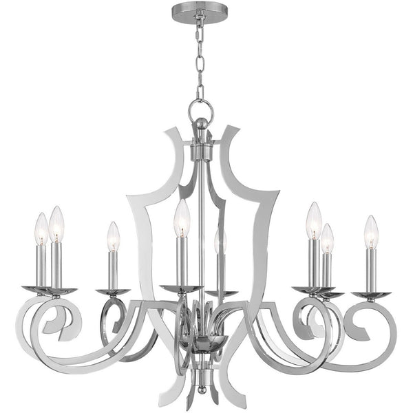 HomeRoots Eight Light Dimmable Chandelier with Elegant Fabric Shades for Modern Living Spaces & Durable Design 687280