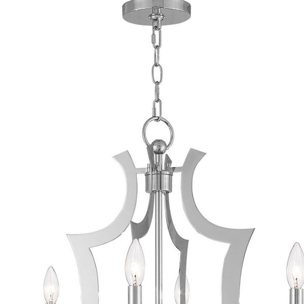 HomeRoots Eight Light Dimmable Chandelier with Elegant Fabric Shades for Modern Living Spaces & Durable Design 687280