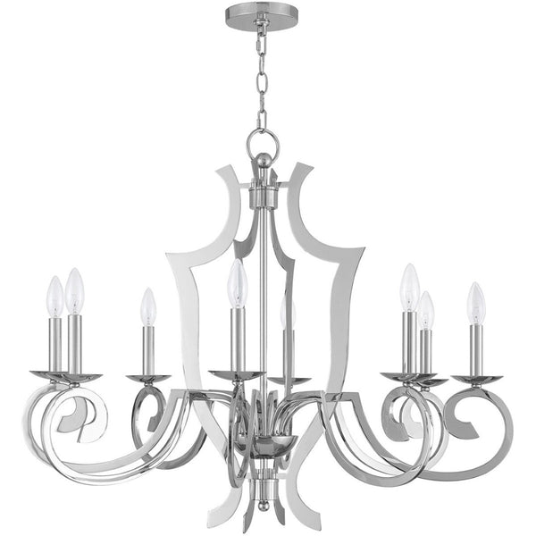 HomeRoots Eight Light Dimmable Chandelier with Elegant Fabric Shades for Modern Living Spaces & Durable Design 687280