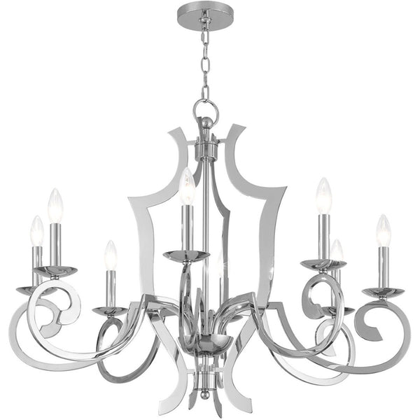HomeRoots Eight Light Dimmable Chandelier with Elegant Fabric Shades for Modern Living Spaces & Durable Design 687280