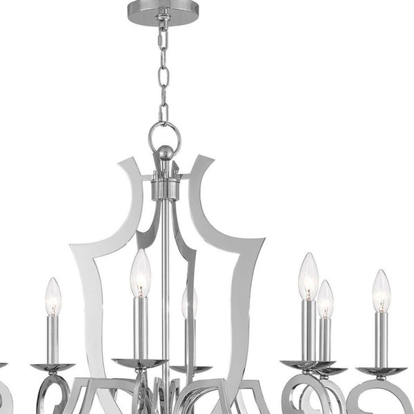HomeRoots Eight Light Dimmable Chandelier with Elegant Fabric Shades for Modern Living Spaces & Durable Design 687280