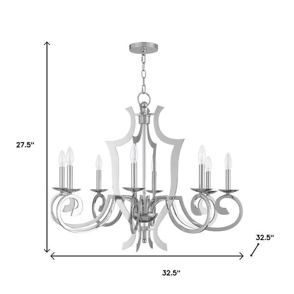 HomeRoots Eight Light Dimmable Chandelier with Elegant Fabric Shades for Modern Living Spaces & Durable Design 687280