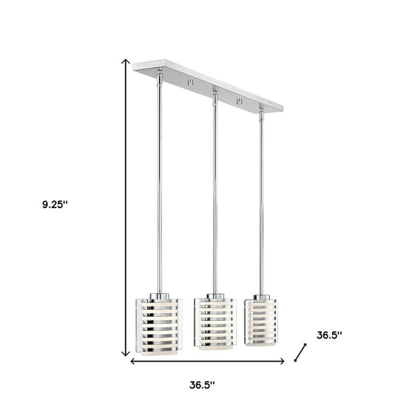 HomeRoots Silver Dimmable Three-Light Chandelier with Opal Cylinder Shades for Elegant Home Ambiance 687281