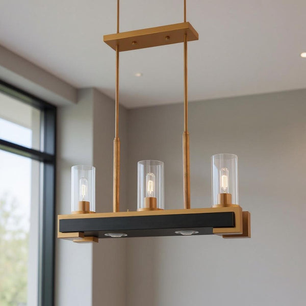 HomeRoots Two Light Dimmable Chandelier - Modern Cylinder Shades for Adjustable Ambiance in Any Space 687283