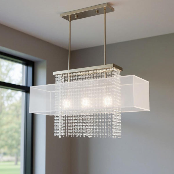 HomeRoots Three Light Dimmable Chandelier - Modern Cylindrical Shades for Elegant, Adjustable Ambient Lighting 687288